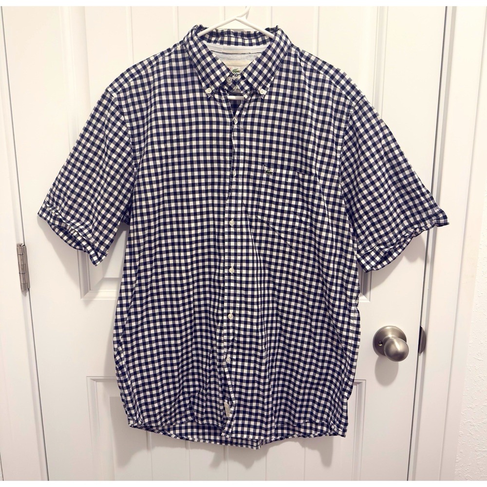 Lacoste Men's Classic Fit Short Sleeve Button-Down Shirt Black/White Check 42 LG